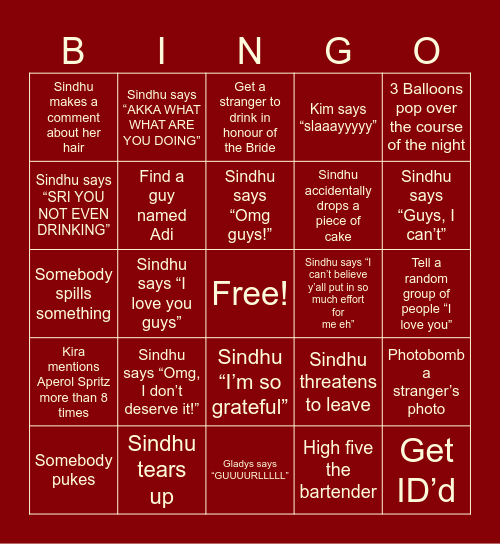 SINDHU'S BACH Bingo Card