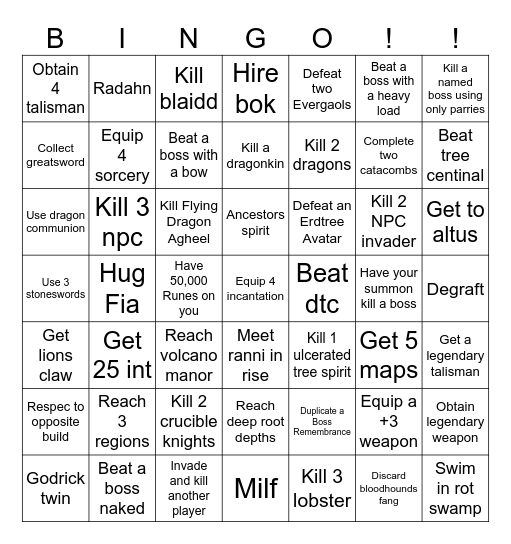 Elden Ring Bingo Card