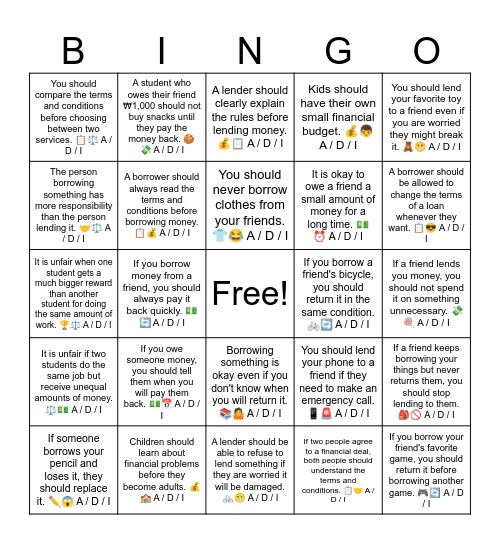 D2 L4 A/D Bingo Card