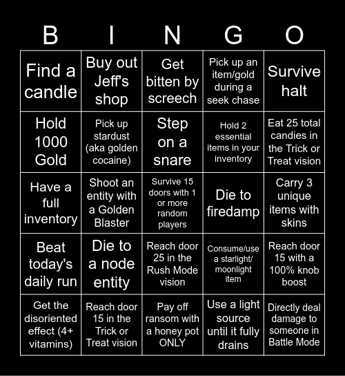 Doors Schoolday Bingo Card