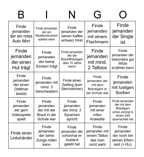 Hochzeits-Bingo Card