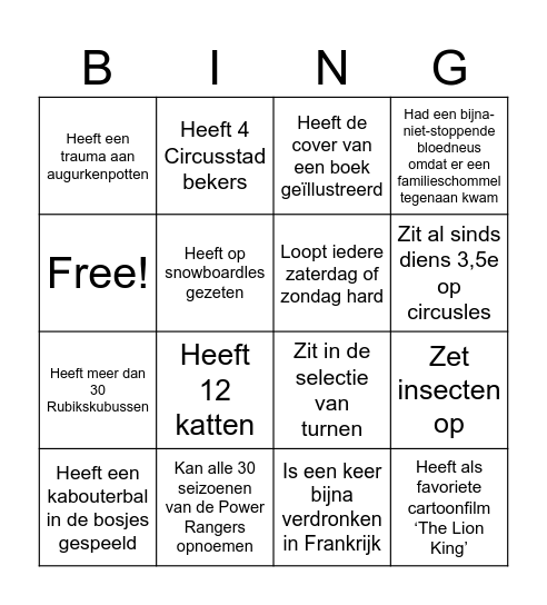 Optreedgroep Bingo! Bingo Card