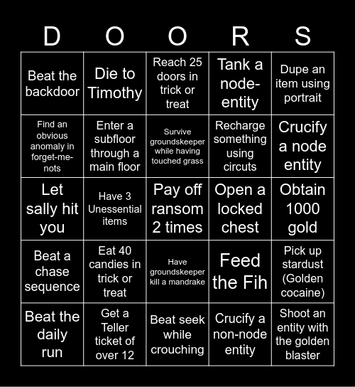 Doors schoolnight Bingo Card