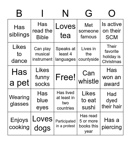 Find someone who… Bingo Card