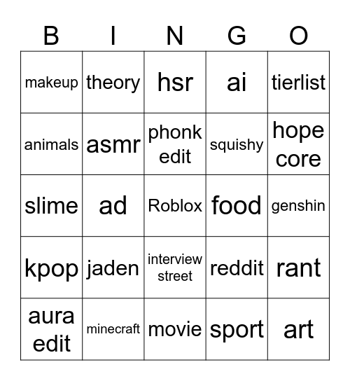 yutub shorts Bingo Card