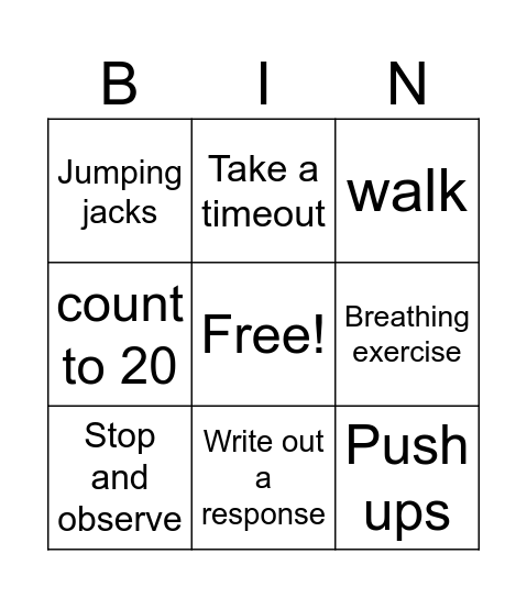 Anger Managment bingo Card
