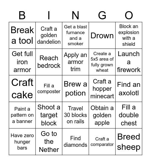 Minecraft Lockout Bingo Card