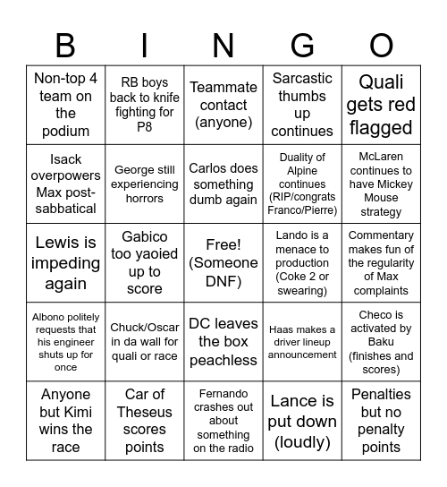 Baku~ Bingo Card