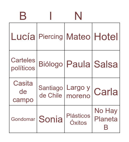 La Hermana Desaparecida Bingo Card