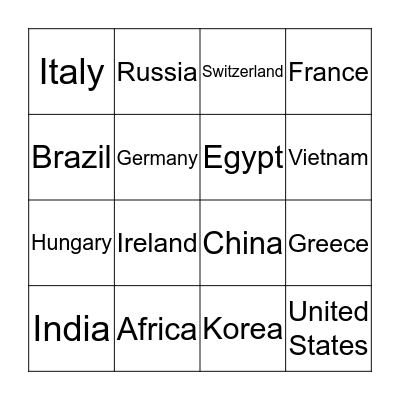 Music from around the World Bingo Card