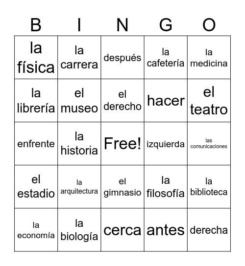 La Universidad Bingo Card