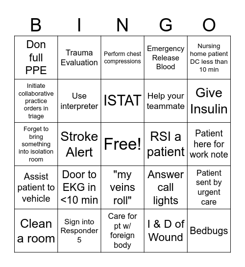 Emergency Nurses Week Bingo Card