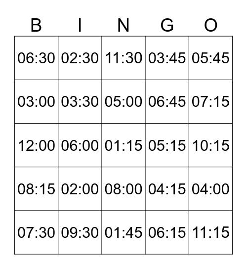 THE TIME Bingo Card