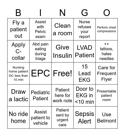 Emergency Nurses Week Bingo Card