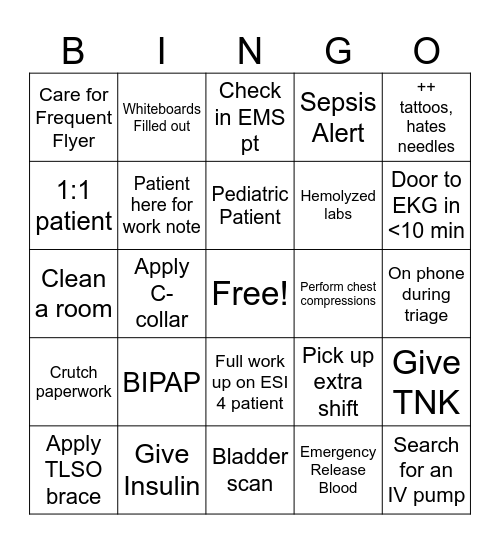 Emergency Nurses Week Bingo Card