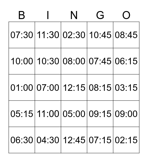 THE TIME Bingo Card