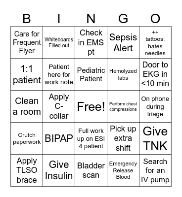 Emergency Nurses Week Bingo Card