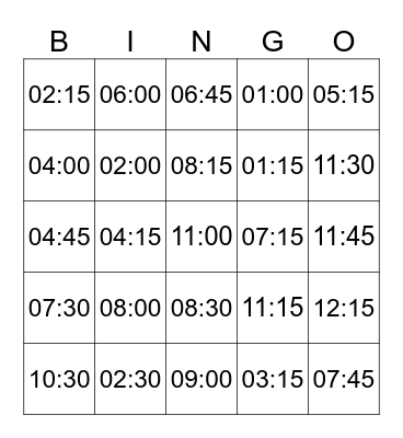 THE TIME Bingo Card