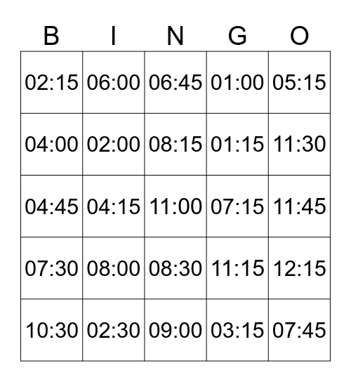 THE TIME Bingo Card