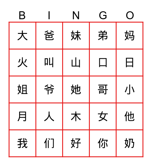 Carácteres Bingo Card