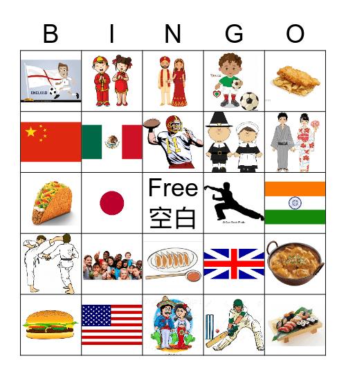 W28 国家、食物、运动 Bingo Card