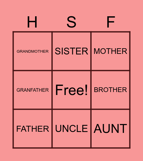 family Bingo Card