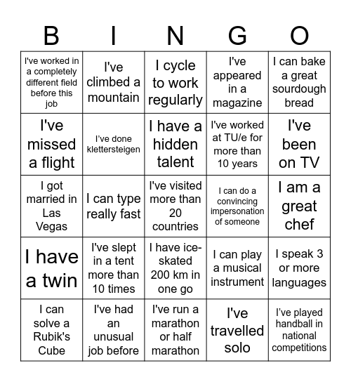 RSV Colleague Bingo Card