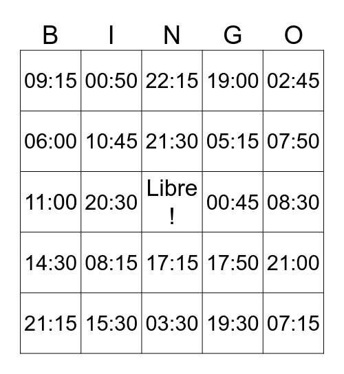 Quelle heure est-il ? Bingo Card