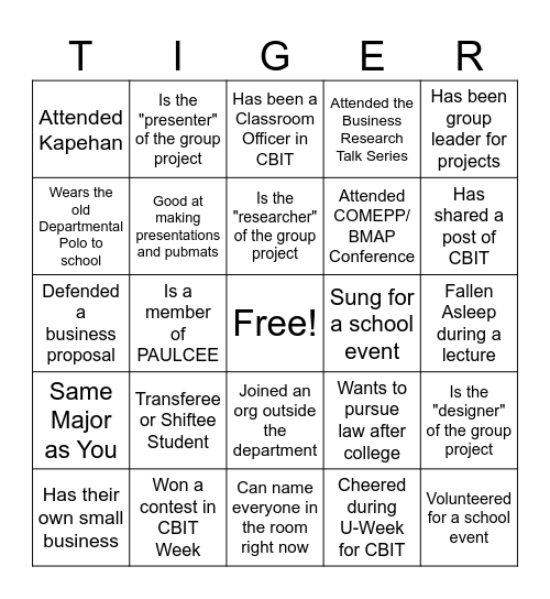 🐯 CBIT Bingo 🐾 Bingo Card
