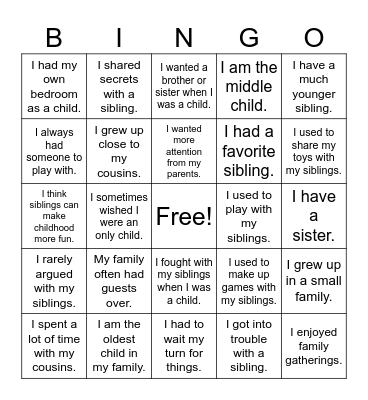 Family Bingo Card