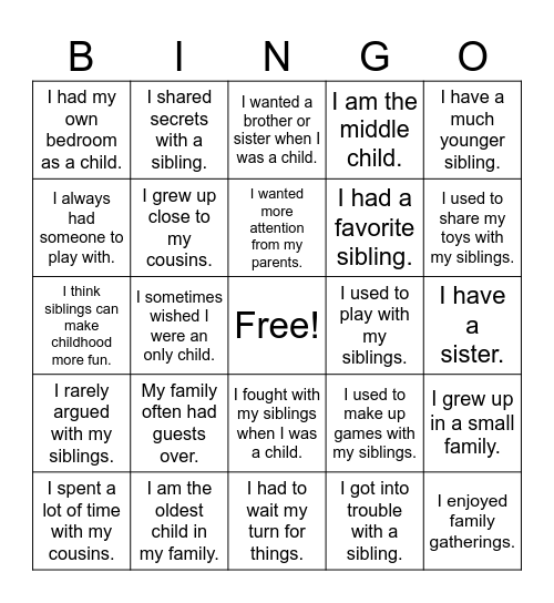 Family Bingo Card
