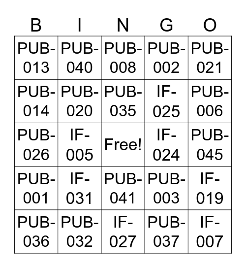 DIP Bingo Card
