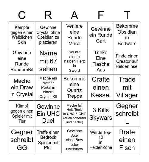 Minecraft Bingo Card