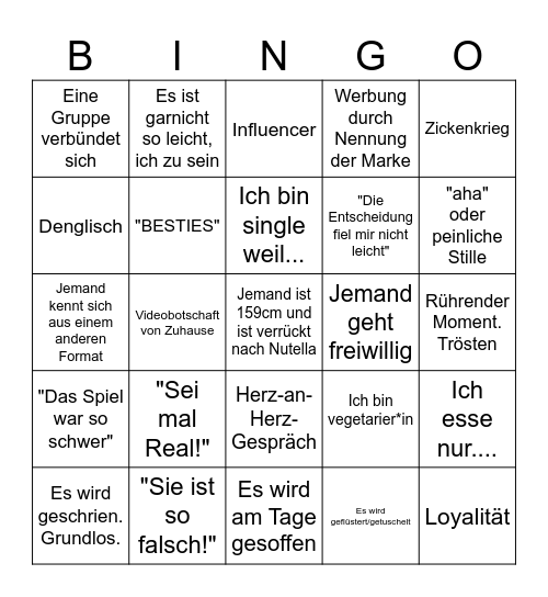 TRASH TV BINGO Card