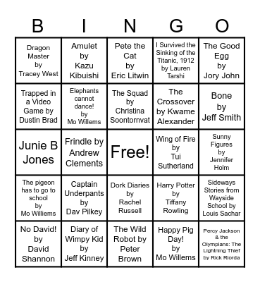 Book Club Bingo Card