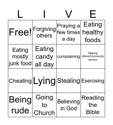 Overindulgence Bingo Card