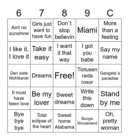 Musikk Bingo Card