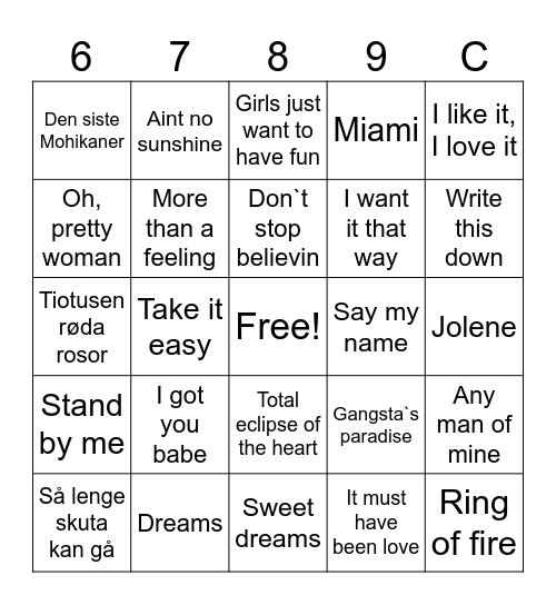 Musikk Bingo Card