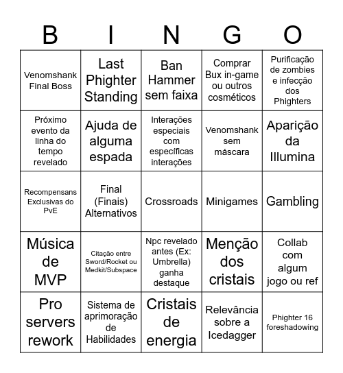 PHIGHTING CROSSROADS Bingo Card