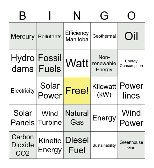 Energy Bingo Card