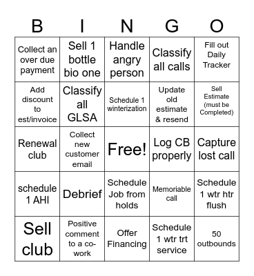 Call taker Bingo Card