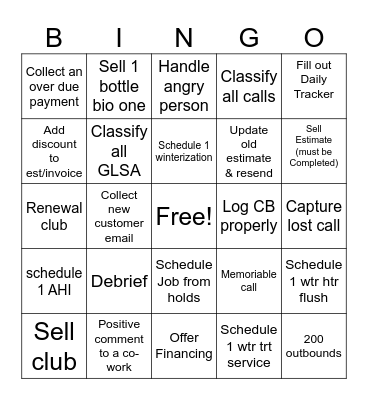 Call taker Bingo Card