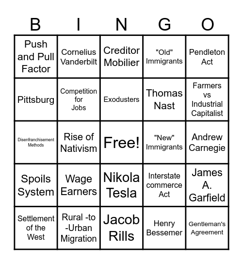 US History Standards 1-7  Bingo Card