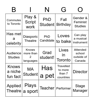 CDTPS Grad Student Bingo! Bingo Card