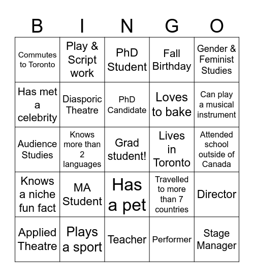 CDTPS Grad Student Bingo! Bingo Card