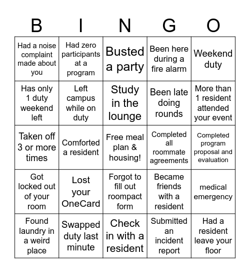 CA Bingo Card
