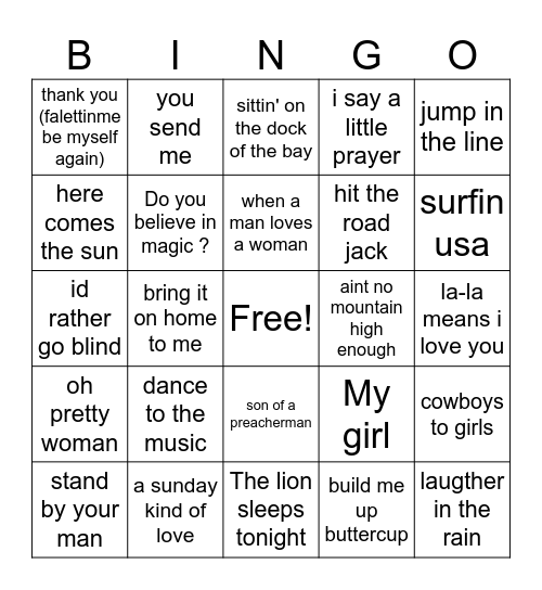 60s bingo Card