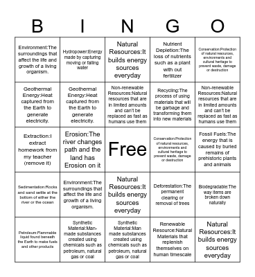 vocabulary Bingo Card