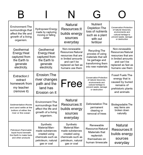 vocabulary Bingo Card