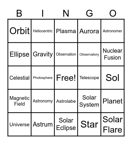 Vocabulary Bingo Card